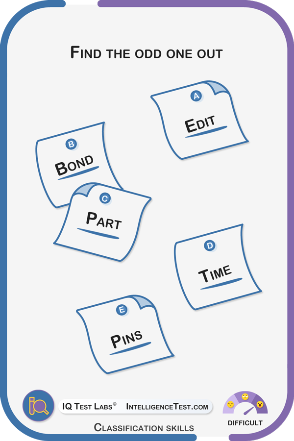 Which word is the odd one out? edit, bond, part, time, pins