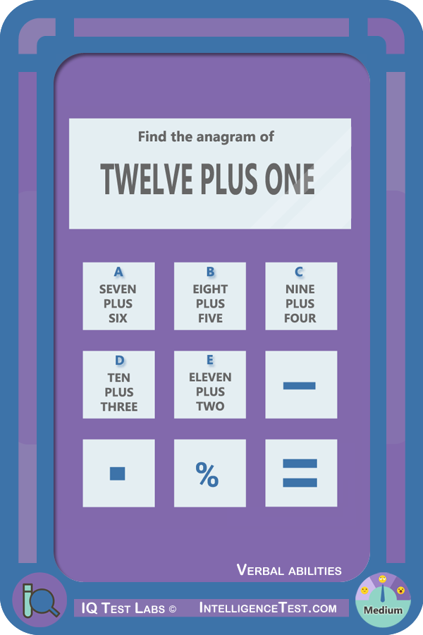 Find the anagram of TWELVE PLUS ONE.