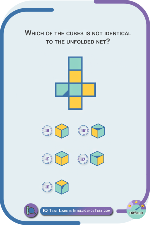 Which of the cubes is not identical to the unfolded net?