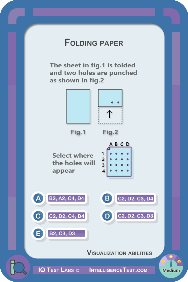 The sheet in fig.1 is folded and two holes are punched as shown in fig.2. Select where the holes will appear.